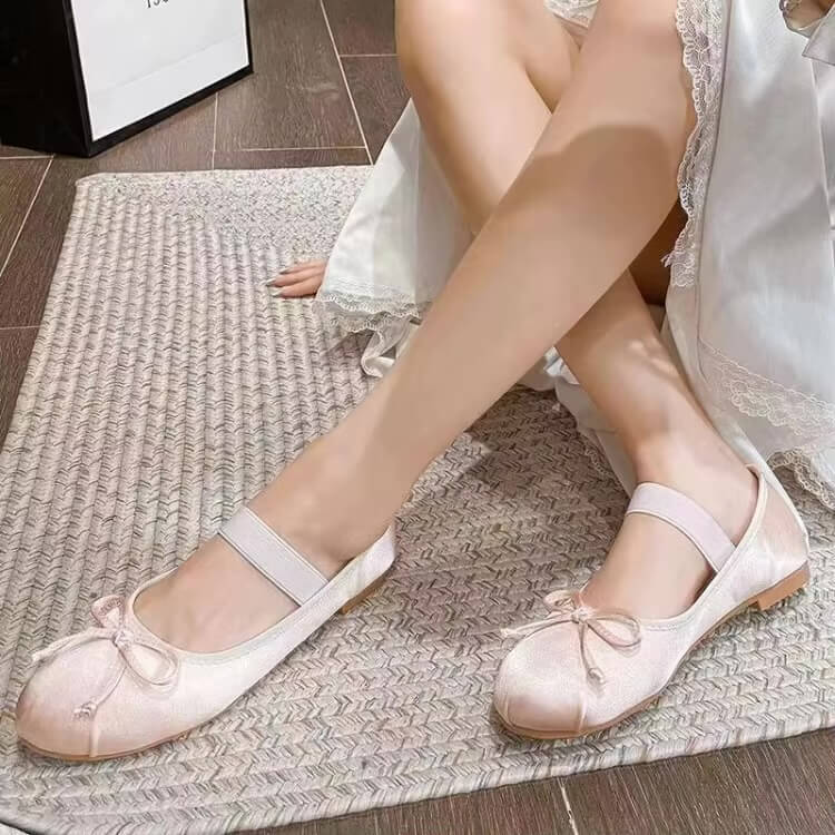 Ballet Flats  Women’s Shoes 44 Mary Jane Shoes Round Toe Women's Shoe Bow Silk Satin Flats for Woman Shoes Plus Size 33-44 Valentine Womens petite-, tall-, plus-, size footwear in pink
