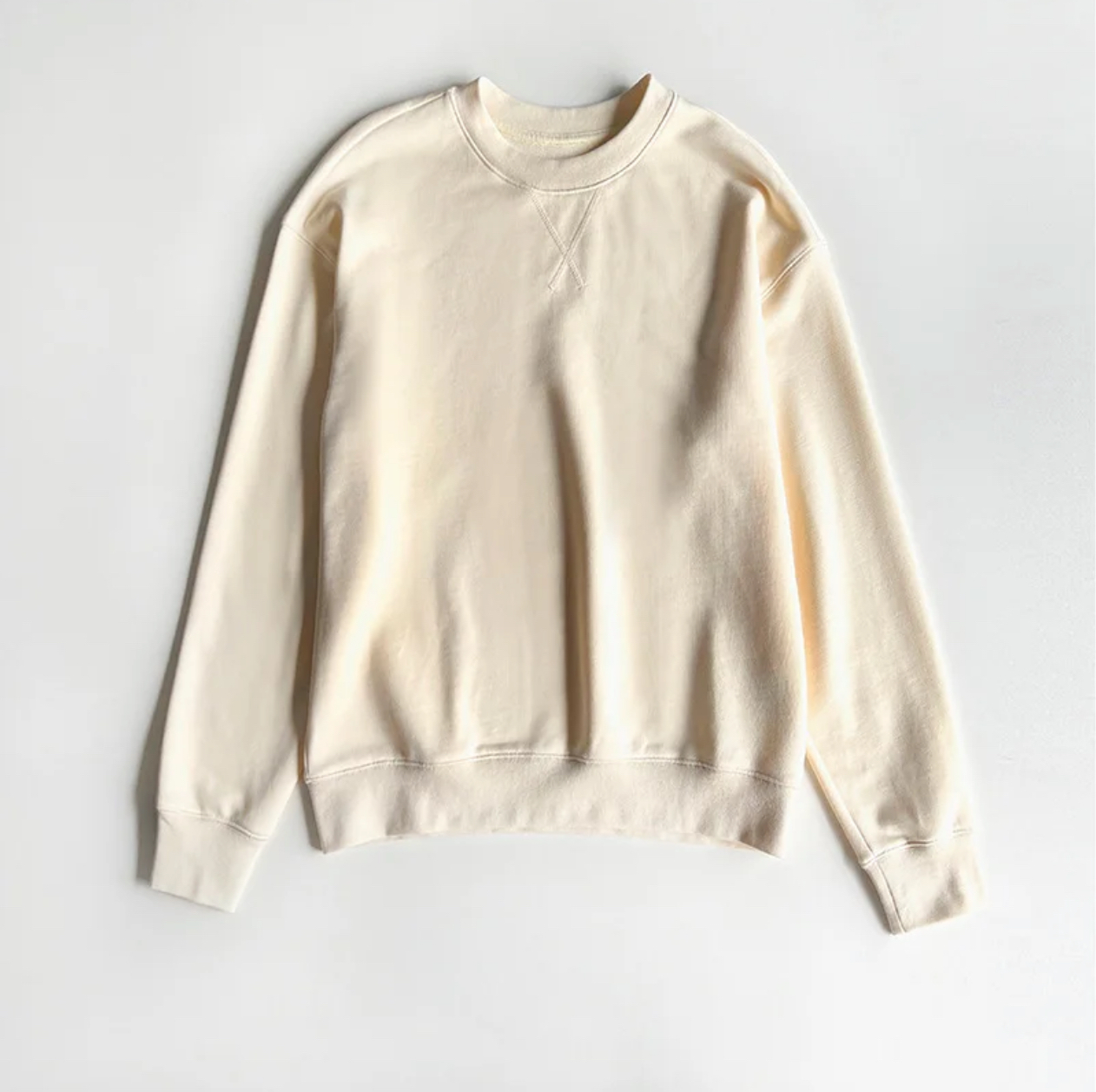 Minimal Sweatshirt beige  Unisex anywear Men’s Women’s loose light soft plain color sports fitness female INS MiteigiYūki blogger neutral casual sports long-sleeved cotton blend womens mens Tops Sweatshirts for petite size woman man in cream