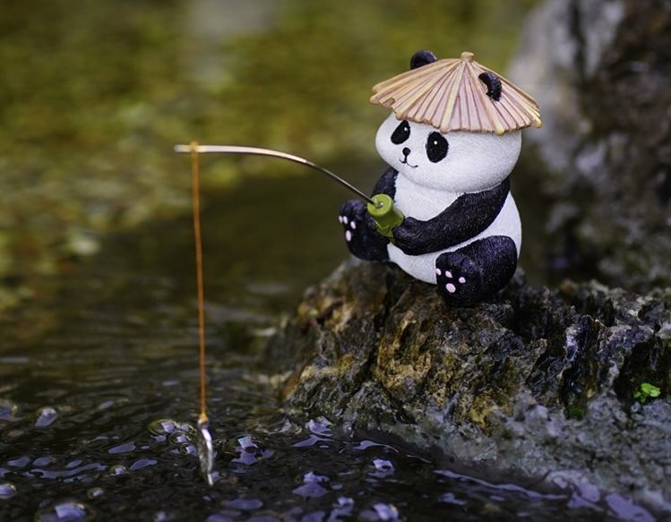 Panda Fishing   Ancient method fish tank decoration, micro landscape, Fish pond, rockery garden landscape courtyard outdoor decorations pandas decorative objects
