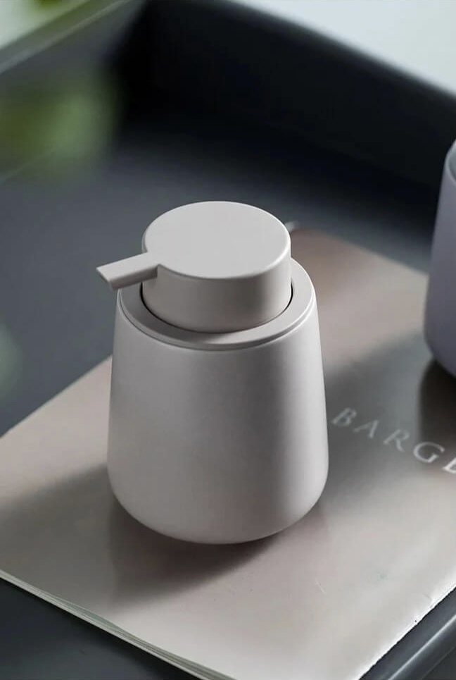 1pc Ceramic Foam Soap Pump Bottle Simple Lotion Bottle Hand Sanitizer Bath Gel Shampoo Press Bottle Bathroom Accessories in dusk blue-gray, khaki coffee brown dark beige