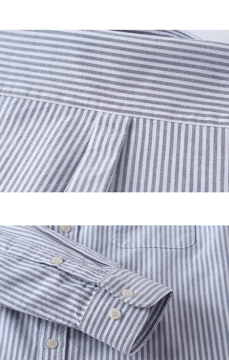 Cotton Striped Shirt  Men’s Spring Plus Size Long Sleeve Button Up Top Shirts Slim Casual Office Business Wear Oversize for Man in Gray grey