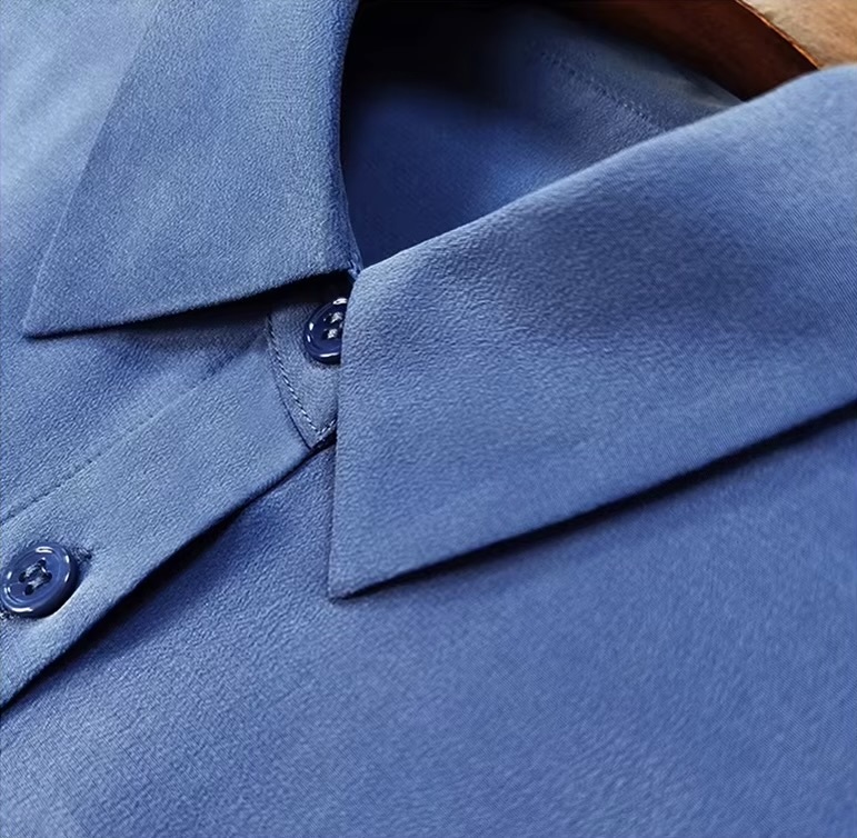 Women&rsquo;s woman womens petite-, plus-, size Solid Shirts, 100% Silk Crepe, Long Sleeves, Chest Pocket Chic Blue Blouses, Spring Summer wfh Office commute workwear Lady Tops