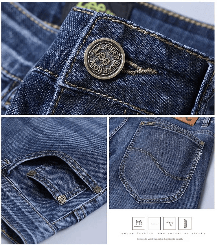 Men's Man mens Lee Dex Straight-leg Loose-fit high-rise waist Spring Summer Thin Elastic Business Casual High-end Denim Jeans Trousers in 864 Blue, 8810 Distressed blue, 865 Dark blue styles