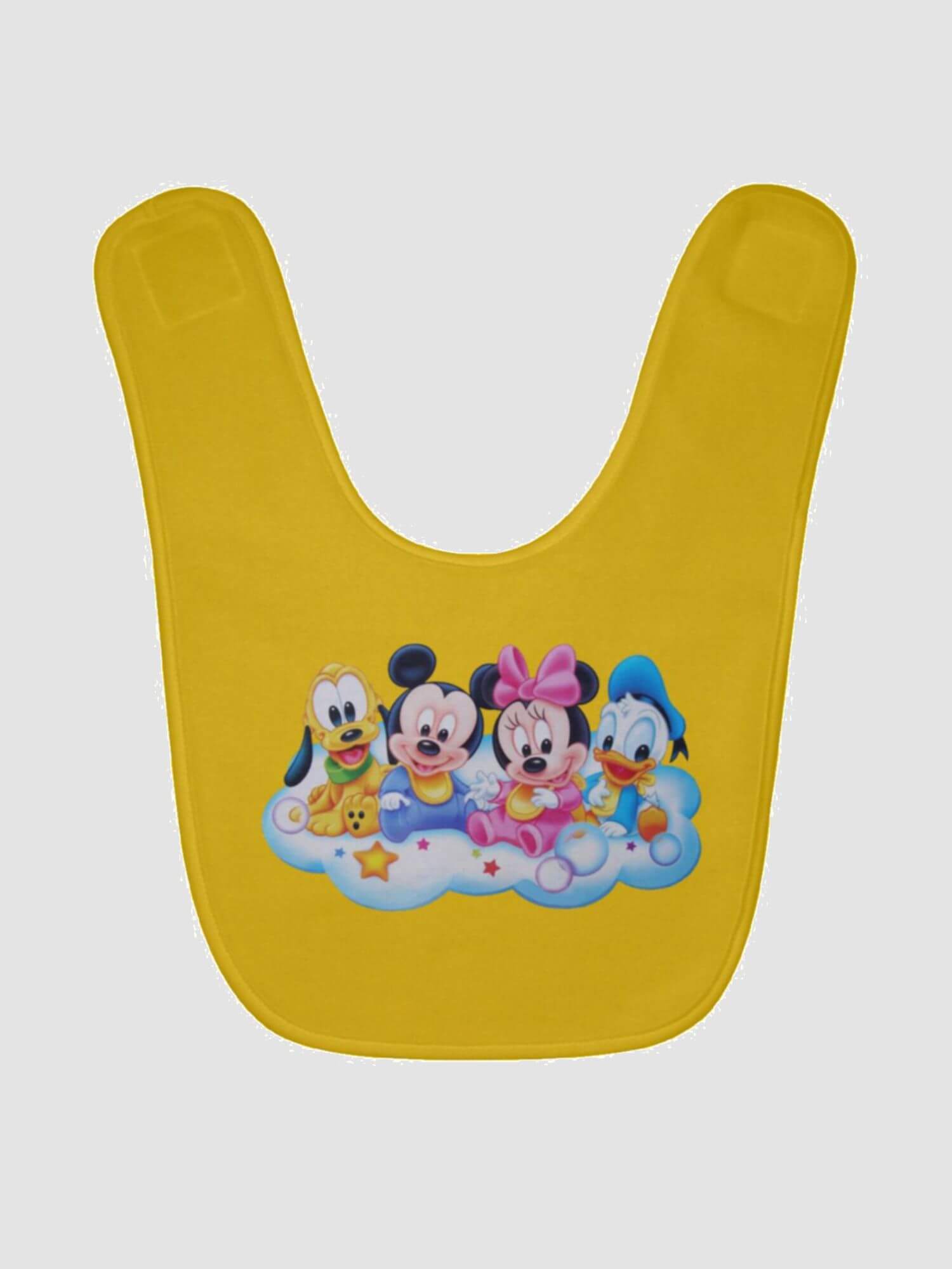 Disney Baby Bib  Genderful babies young Donald Duck, Pluto, Mickey and Minnie Mouse cartoon graphic print Boys Girls unisex anywear bibs in Golden yellow