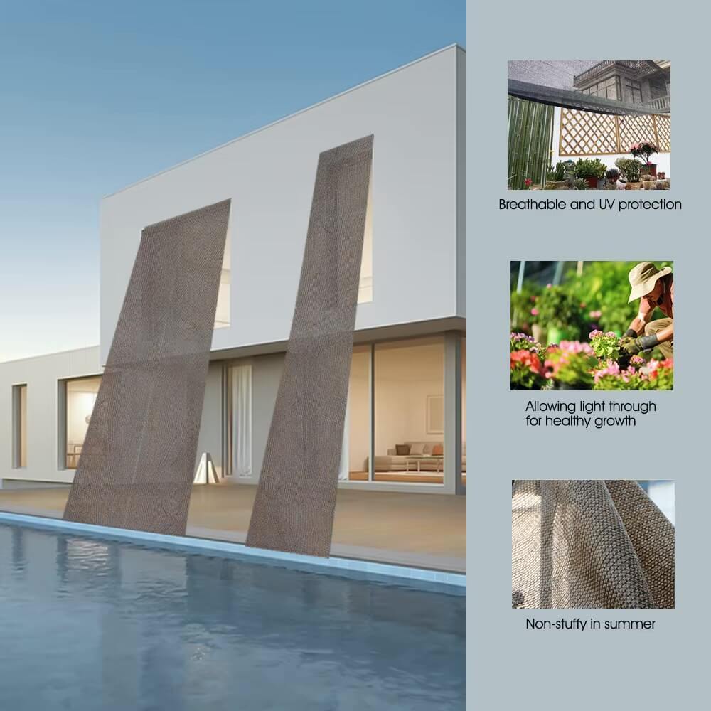 Outdoor Terrace Shading Net 80% Shading Rate HDPE Coffee Shadow Mesh netting for Summer Gazebo Garden Sunscreen Shielding Awning Cloth nets in coffee brown
