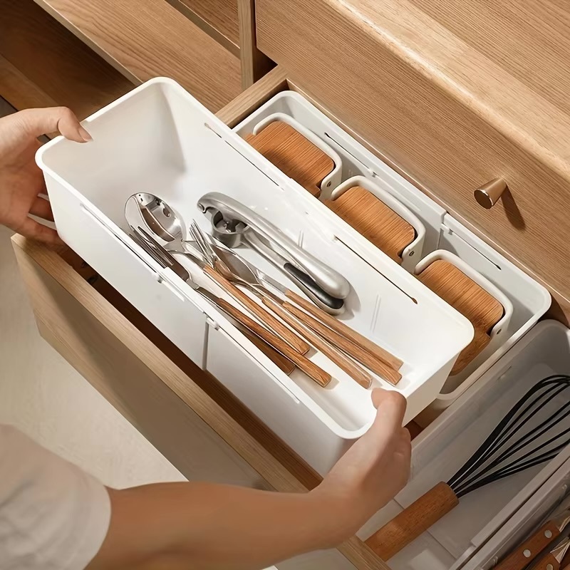 Drawer Organizer   Home Kitchen box organization Retractable sorting storage boxes Tableware divider office stationery supplies narrow-, wide-, storage in white 