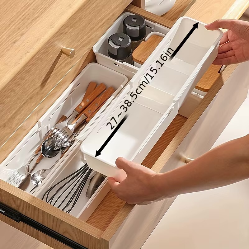 Drawer Organizer   Home Kitchen box organization Retractable sorting storage boxes Tableware divider office stationery supplies narrow-, wide-, storage in white 