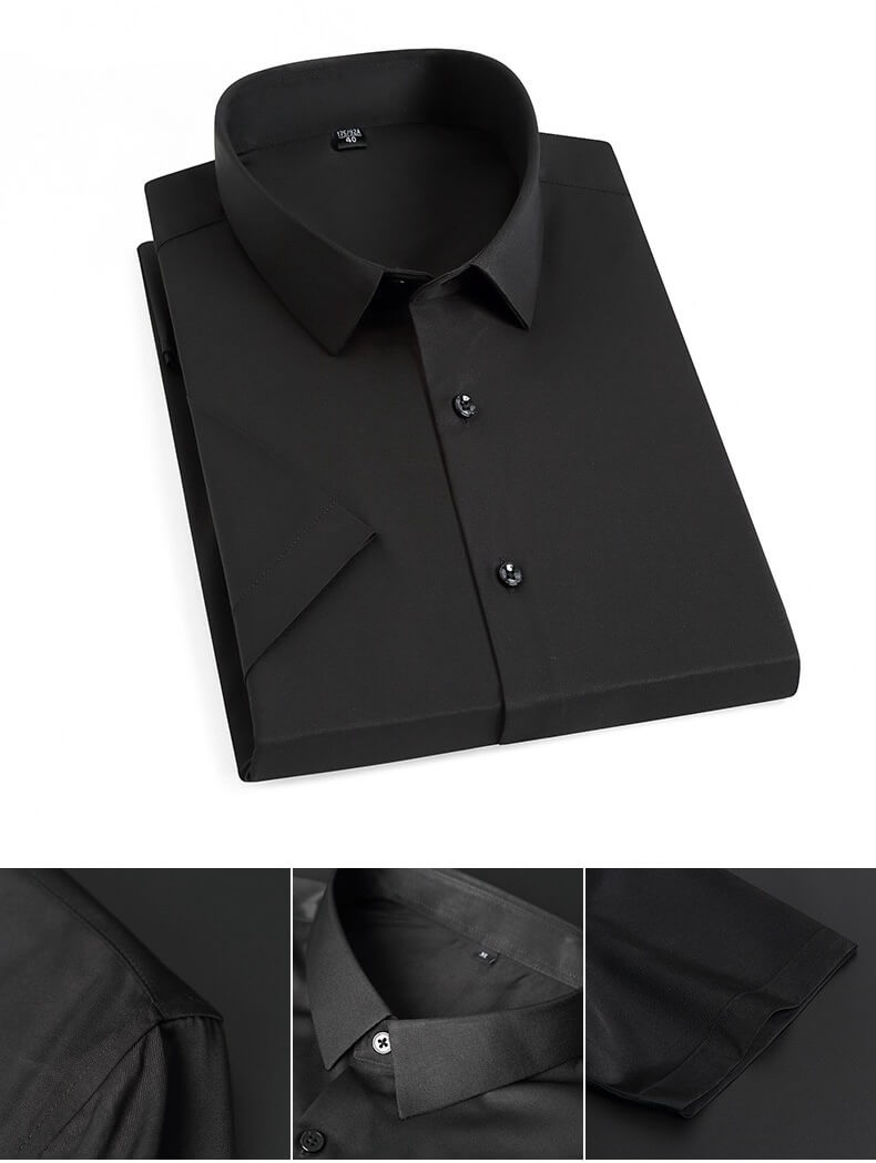 Short Sleeve Shirt Mens Summer Petite Oversized Plus Size Colorful Mens Korean Breathable Slim Fit Boys Office Wear Business Social Collar Workwear Shirts for Man in Black