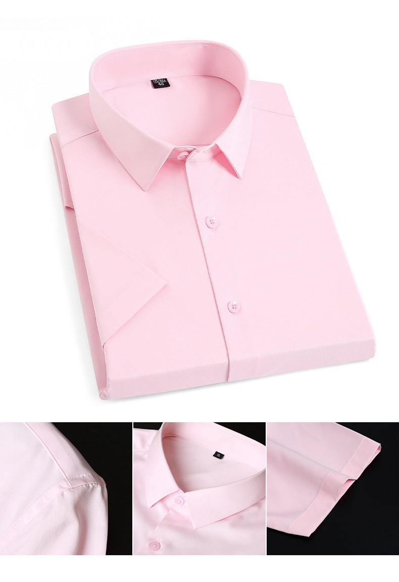 Short Sleeve Shirt Mens Summer Petite Oversized Plus Size Colorful Mens Korean Breathable Slim Fit Boys Office Wear Business Social Collar Workwear Shirts for Man in pink