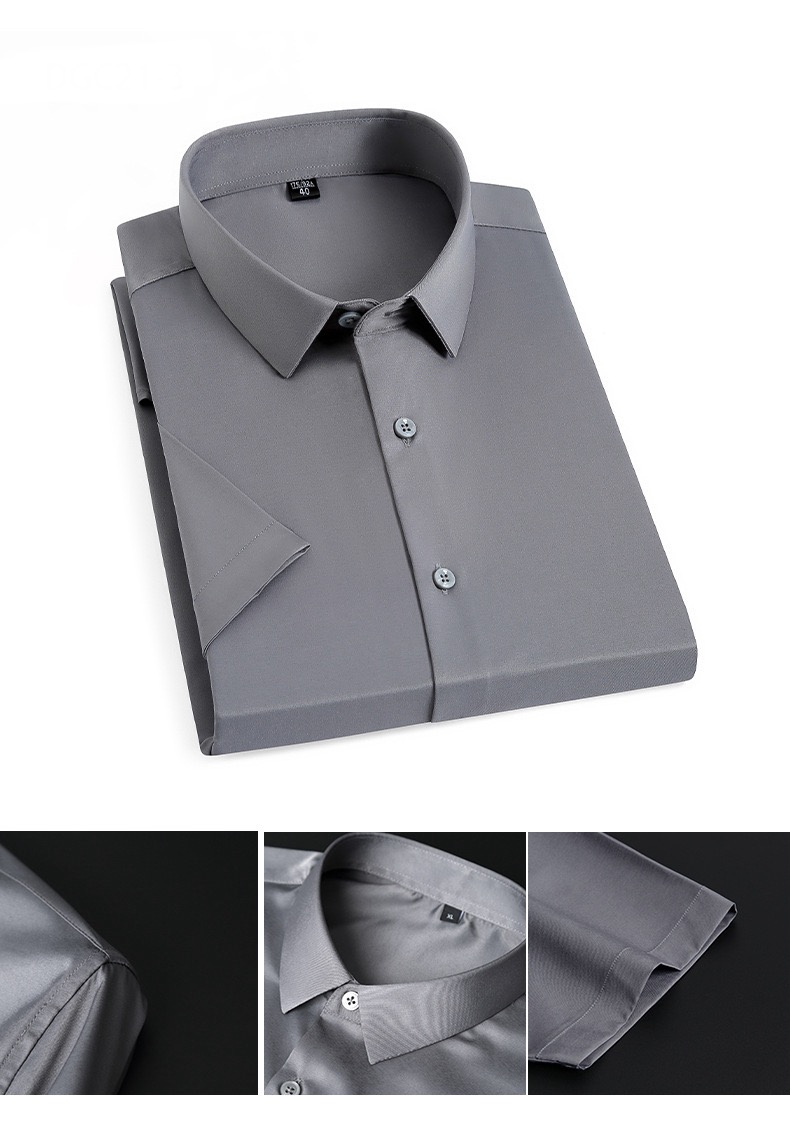 Short Sleeve Shirt Mens Summer Petite Oversized Plus Size Colorful Mens Korean Breathable Slim Fit Boys Office Wear Business Social Collar Workwear Shirts for Man in Gray grey