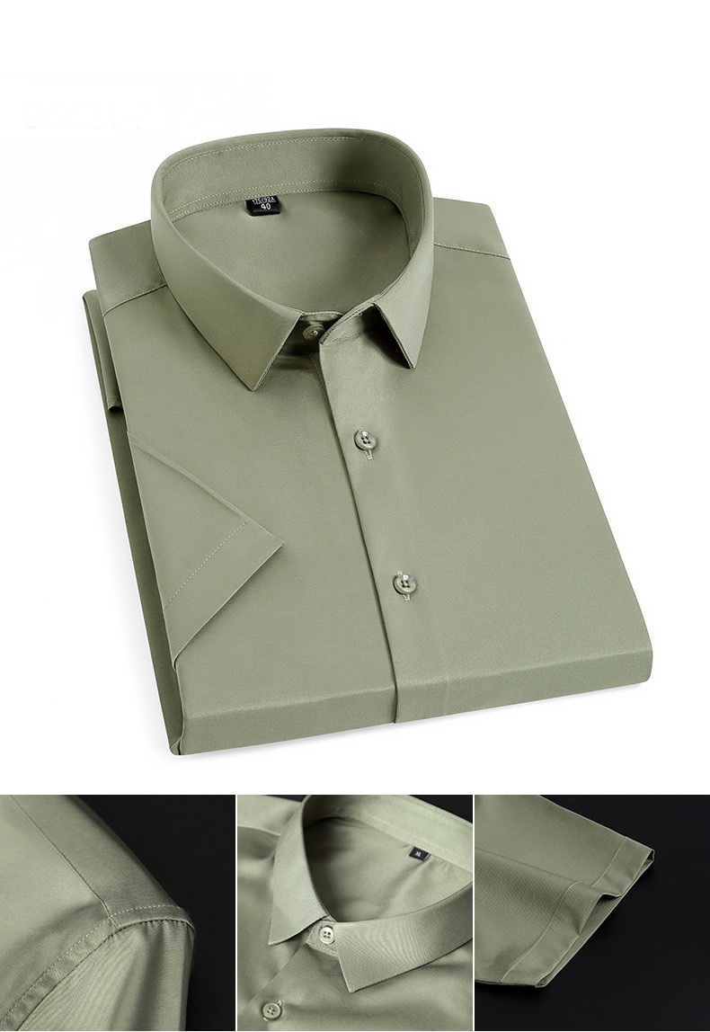 Short Sleeve Shirt Mens Summer Petite Oversized Plus Size Colorful Mens Korean Breathable Slim Fit Boys Office Wear Business Social Collar Workwear Shirts for Man in army green