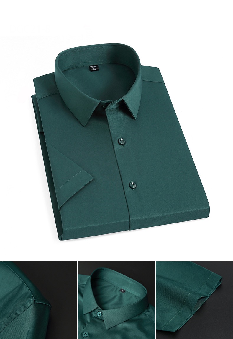 Short Sleeve Shirt Mens Summer Petite Oversized Plus Size Colorful Mens Korean Breathable Slim Fit Boys Office Wear Business Social Collar Workwear Shirts for Man in dark green