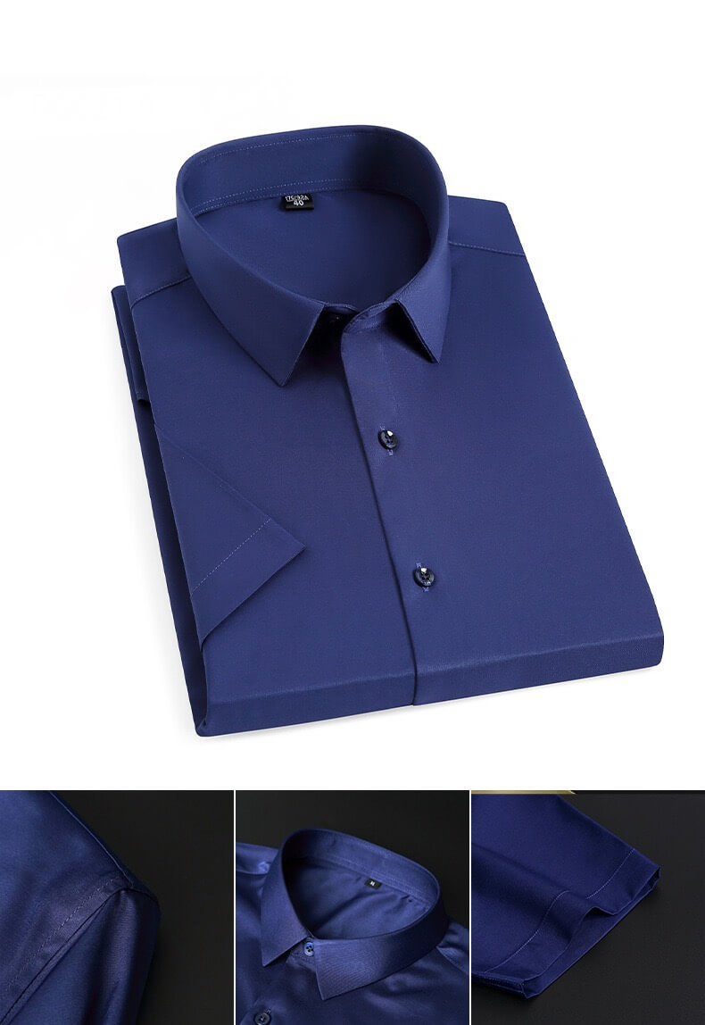 Short Sleeve Shirt Mens Summer Petite Oversized Plus Size Colorful Mens Korean Breathable Slim Fit Boys Office Wear Business Social Collar Workwear Shirts for Man in Dark Blue