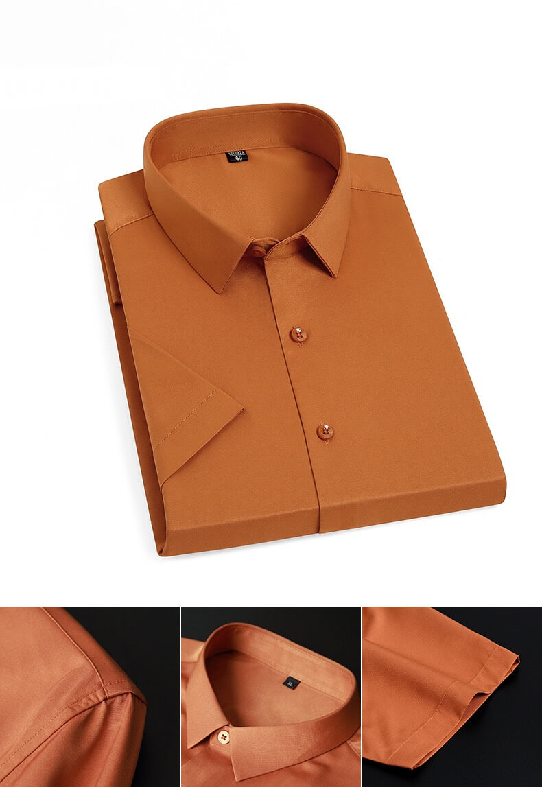 Short Sleeve Shirt Mens Summer Petite Oversized Plus Size Colorful Mens Korean Breathable Slim Fit Boys Office Wear Business Social Collar Workwear Shirts for Man in auburn orange 