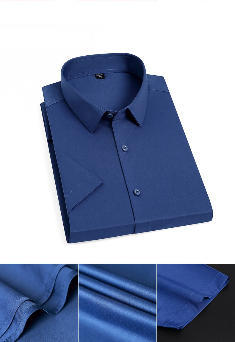 Short Sleeve Shirt Mens Summer Petite Oversized Plus Size Colorful Mens Korean Breathable Slim Fit Boys Office Wear Business Social Collar Workwear Shirts for Man in Navy Blue