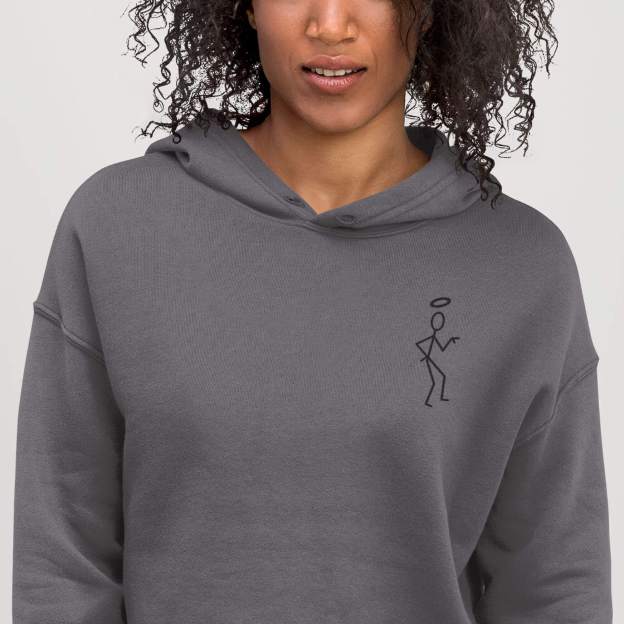 The Saint Cropped Hoodie    Women’s long sleeves hooded sweatshirts for tall plus size man woman  Roger Moore’s Simon Temp,at The Saint logo-branded in Gray with black ink design pattern fitness gym running sports womens fashion grey streetwear sportswear