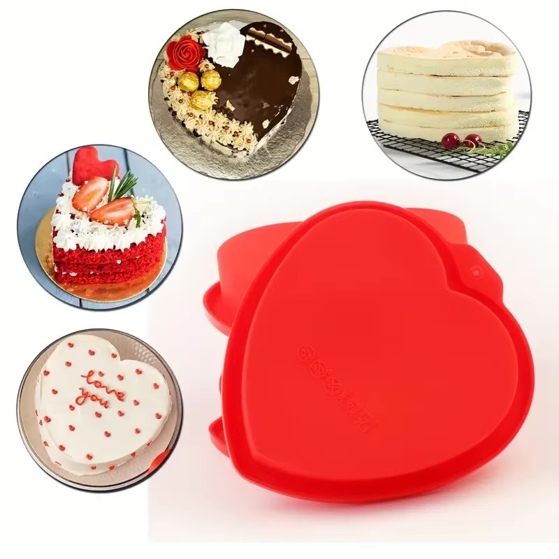 Heart Shaped Silicone Cake Pans 4/6/8″ In    Kitchen baking accessories mousse cakes Chocolate decoration molds Non-stick food grade material bakeware accessory in red