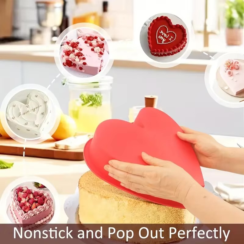 Heart Shaped Silicone Cake Pans 4/6/8″ In    Kitchen baking accessories mousse cakes Chocolate decoration molds Non-stick food grade material bakeware accessory in red