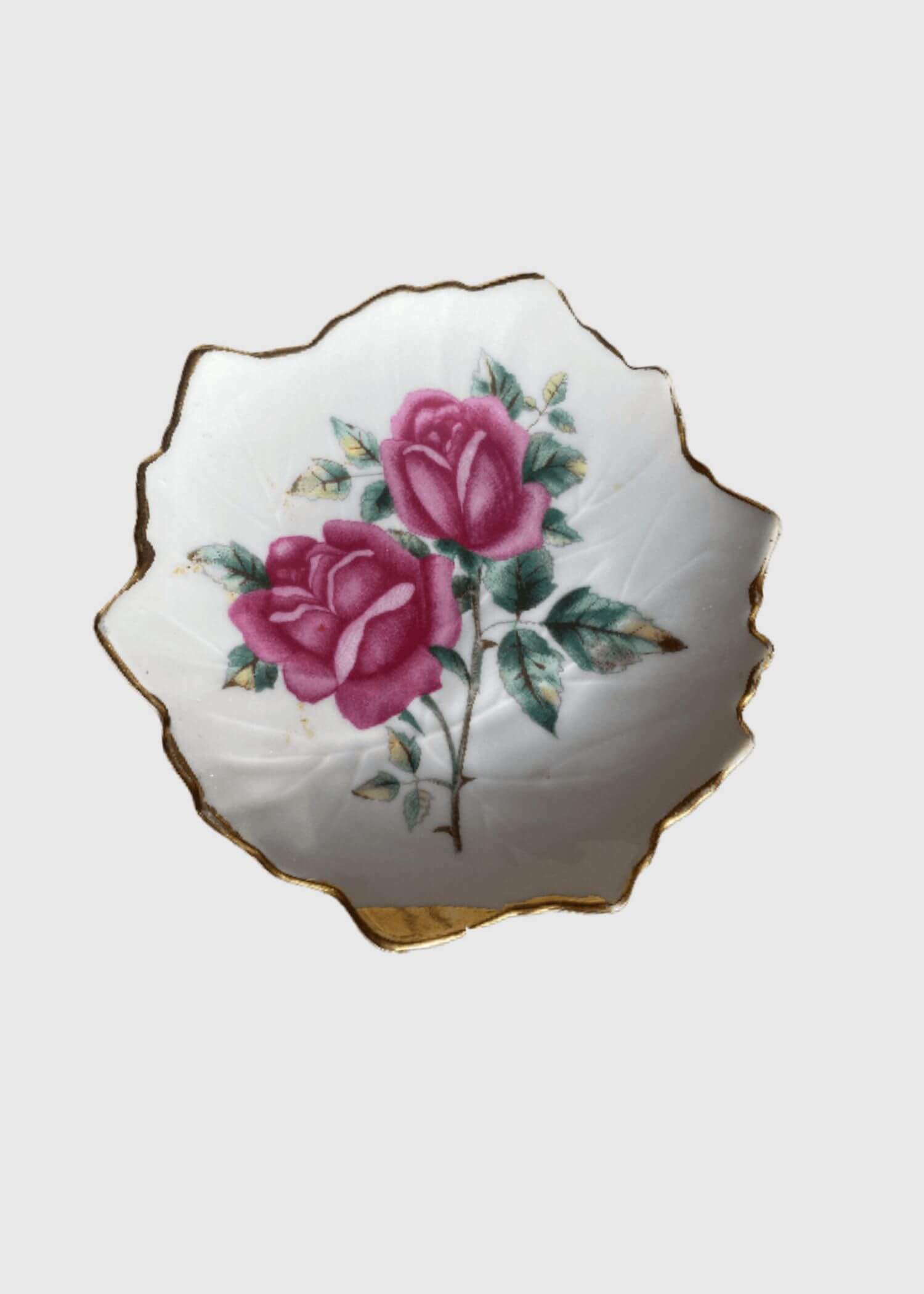 Wawel Porcelain Trinket Dish    Vintage Leaf Shaped with Floral Rose Accessories Ceramic Decor - Made in Poland - Classic flower Collectable Ceramics Collectors antiques