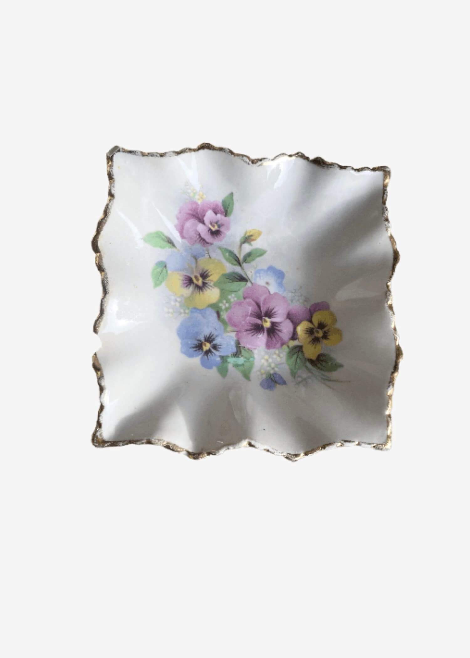 Old Foley Porcelain Trinket Dish    Vintage Ruffled square Shaped with Floral pattern Accessories Ceramic Decor - Made in Stwffordshire, England c1980s - Classic flower Collectable Ceramics Collectors antiques