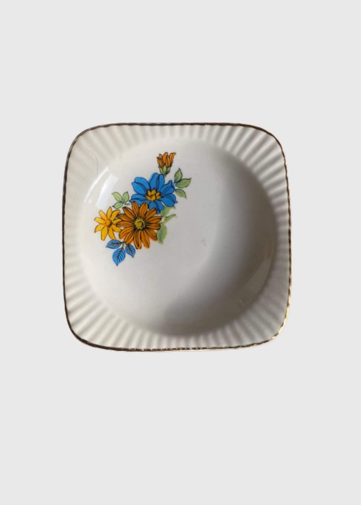 Floral Trinket Dish Porcelain    Vintage Square Shaped with Flowers pattern Accessories Decorative Objects  - Made in Romania c1980s Foreign 98  - Classic flower Collectable Ceramics Trending Collectors antiques