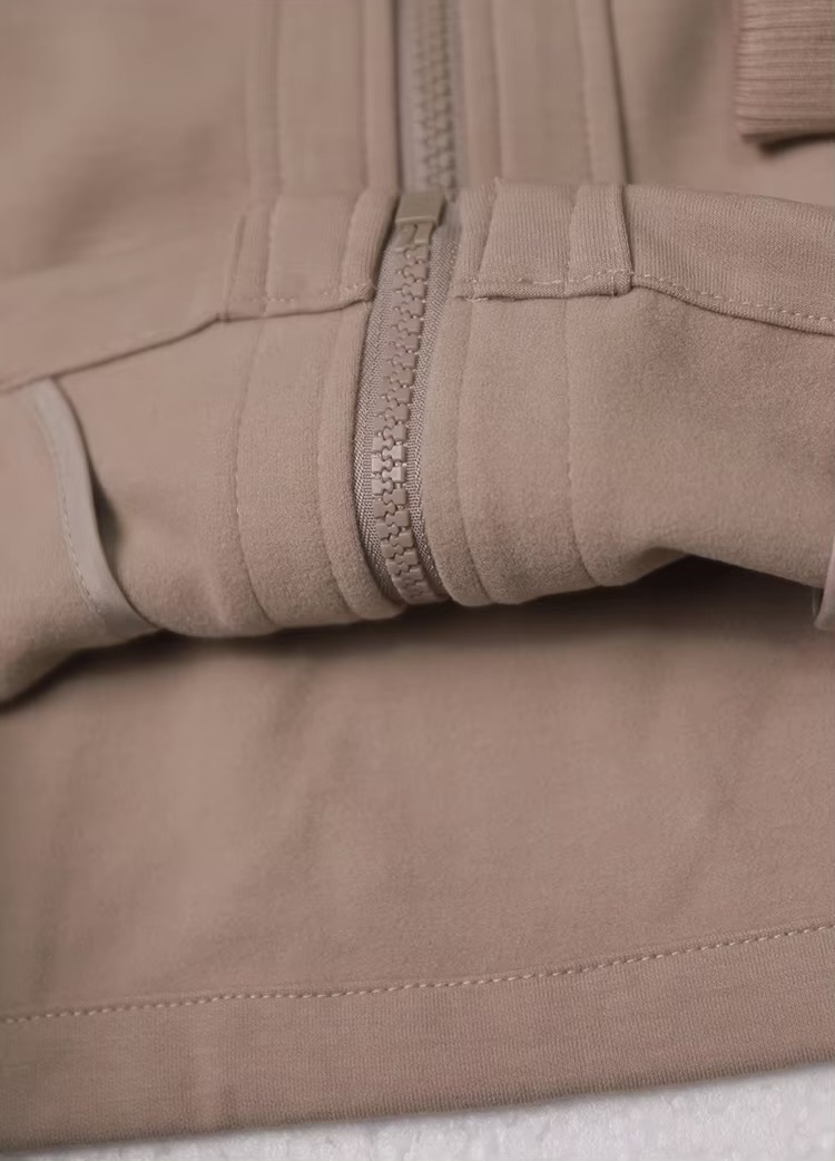Women’s woman womens petite-, tall-, plus-, size High quality luxury brand women's clothing mockneck mandarin stand collar long sleeves woolen slant side pockets active sports jackets Outerwear Fitness Out wear in Khaki light brown