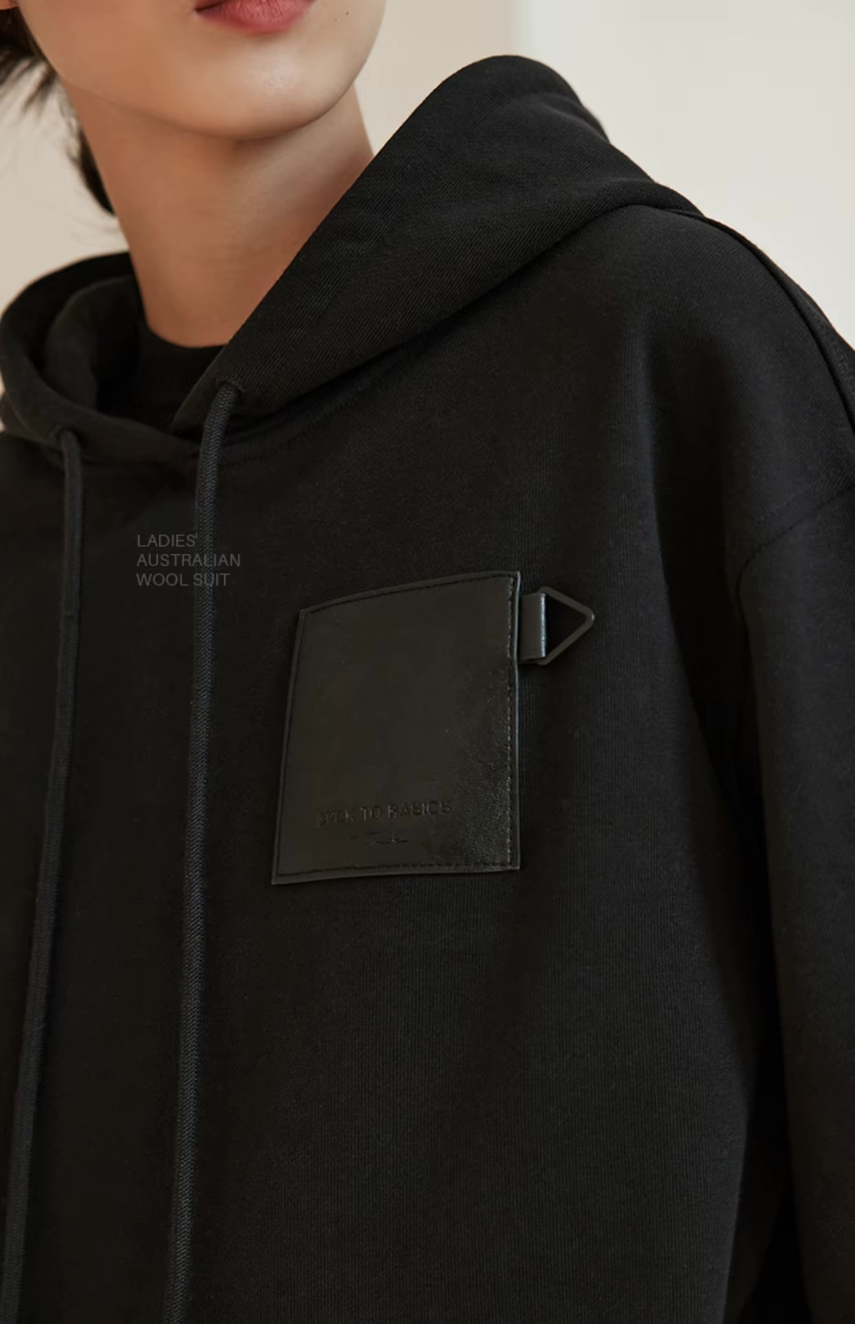 Women’s woman womens petite-, tall-, plus-, size Long plush Cotton Fleece Real Leather embosed Hoodie Mid-Length Heavyweight Soft hooded drawcord drawstring kanga pocket Sweatshirts in black