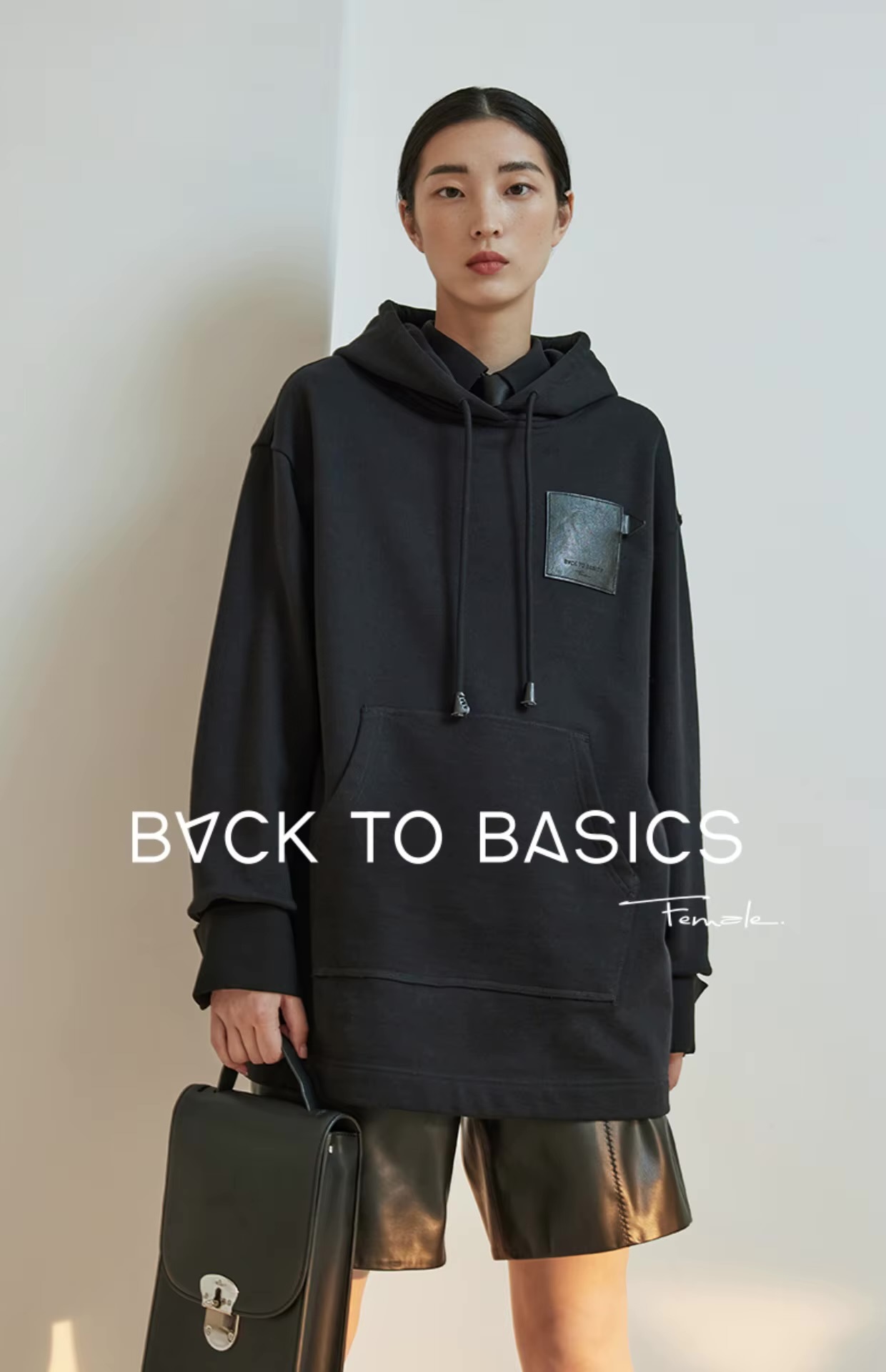 Women’s woman womens petite-, tall-, plus-, size Long plush Cotton Fleece Real Leather embosed Hoodie Mid-Length Heavyweight Soft hooded drawcord drawstring kanga pocket Sweatshirts in black