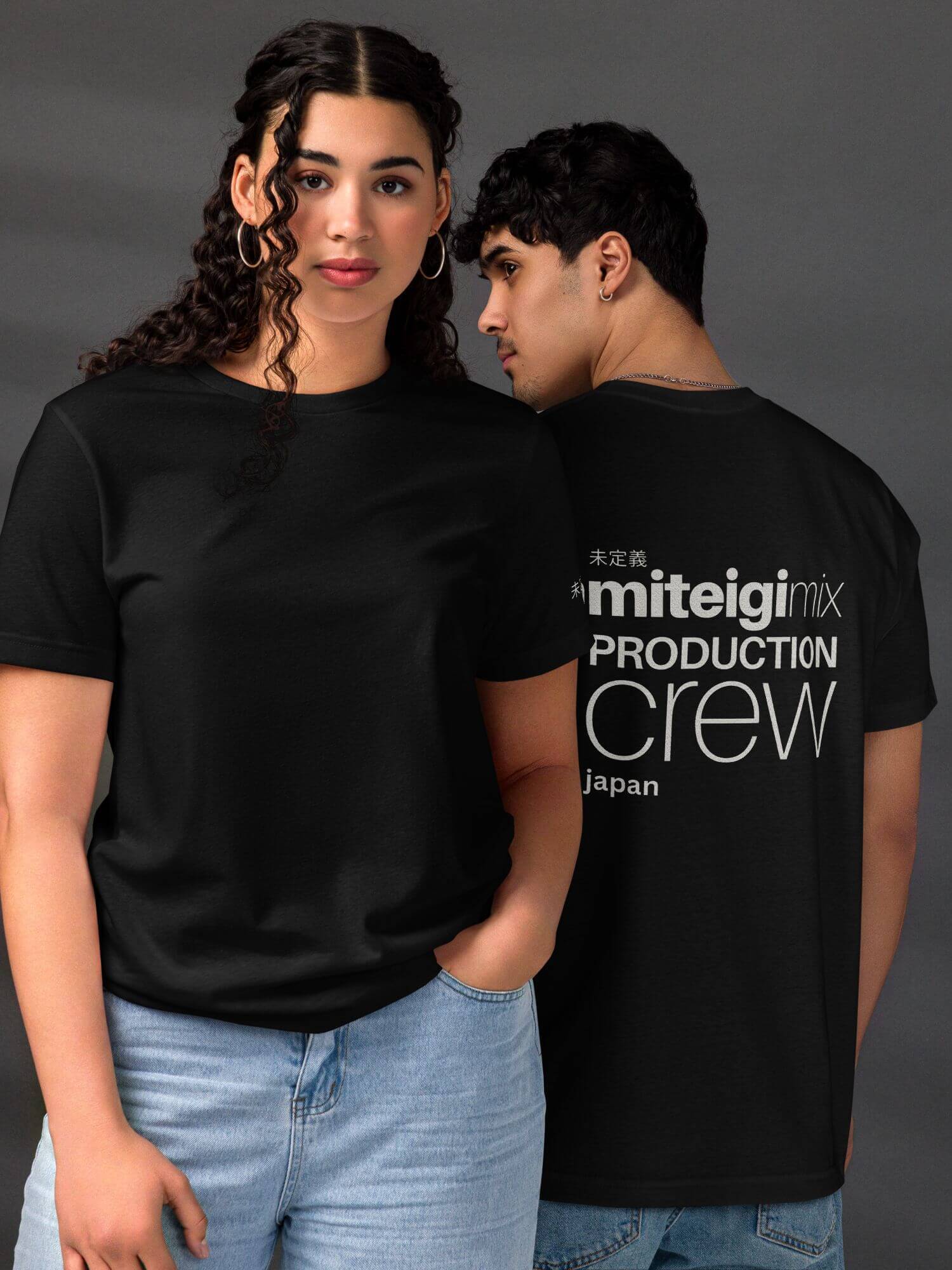 Eco miteigi Crew T-Shirt    Genderful Japanese Unisex anywear Women’s Men's Short Sleeves o-neck undefined a miteigi mix production crew Japan Casual Solid Color womens mens crew neck round Tops Crewneck T-Shirts for petite-, tall-, plus-, size man woman tees in black with platinum red cosmic latte letter design