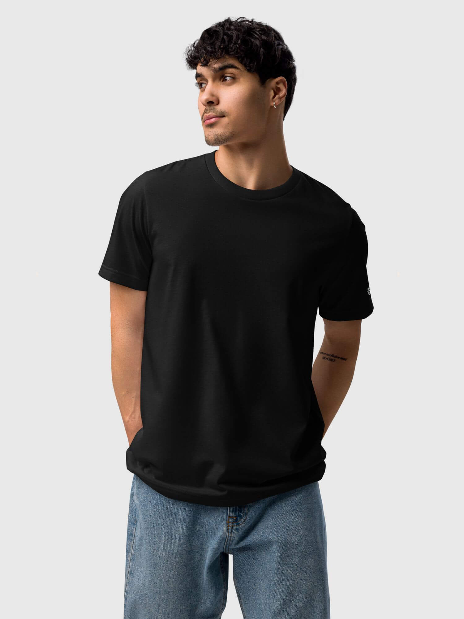 Eco miteigi Crew T-Shirt    Genderful Japanese Unisex anywear Women’s Men's Short Sleeves o-neck undefined a miteigi mix production crew Japan Casual Solid Color womens mens crew neck round Tops Crewneck T-Shirts for petite-, tall-, plus-, size man woman tees in black with platinum red cosmic latte letter design