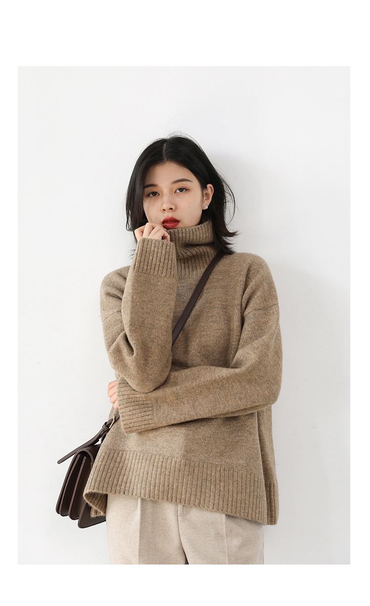 Loose Turtleneck Sweater Korean Women's Warm Solid Plus size Pullover Knitwear Basic Female Tops Autumn Winter Sweaters for Woman in khaki