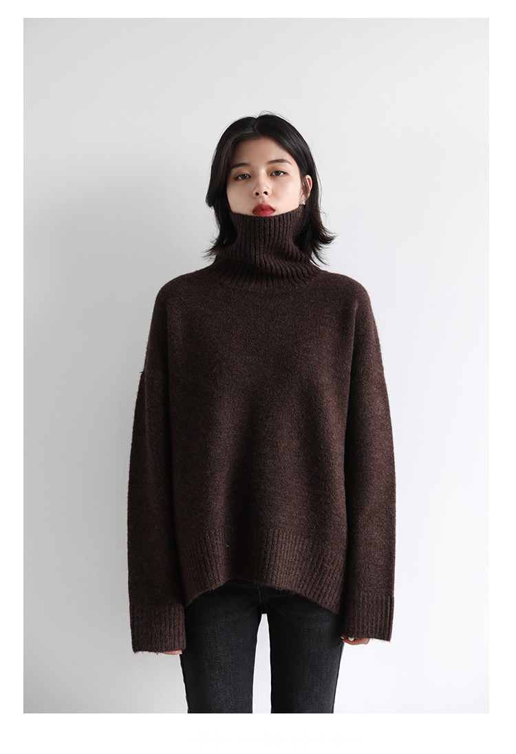 Loose Turtleneck Sweater Korean Women's Warm Solid Plus size Pullover Knitwear Basic Female Tops Autumn Winter Sweaters for Woman in Coffee brown