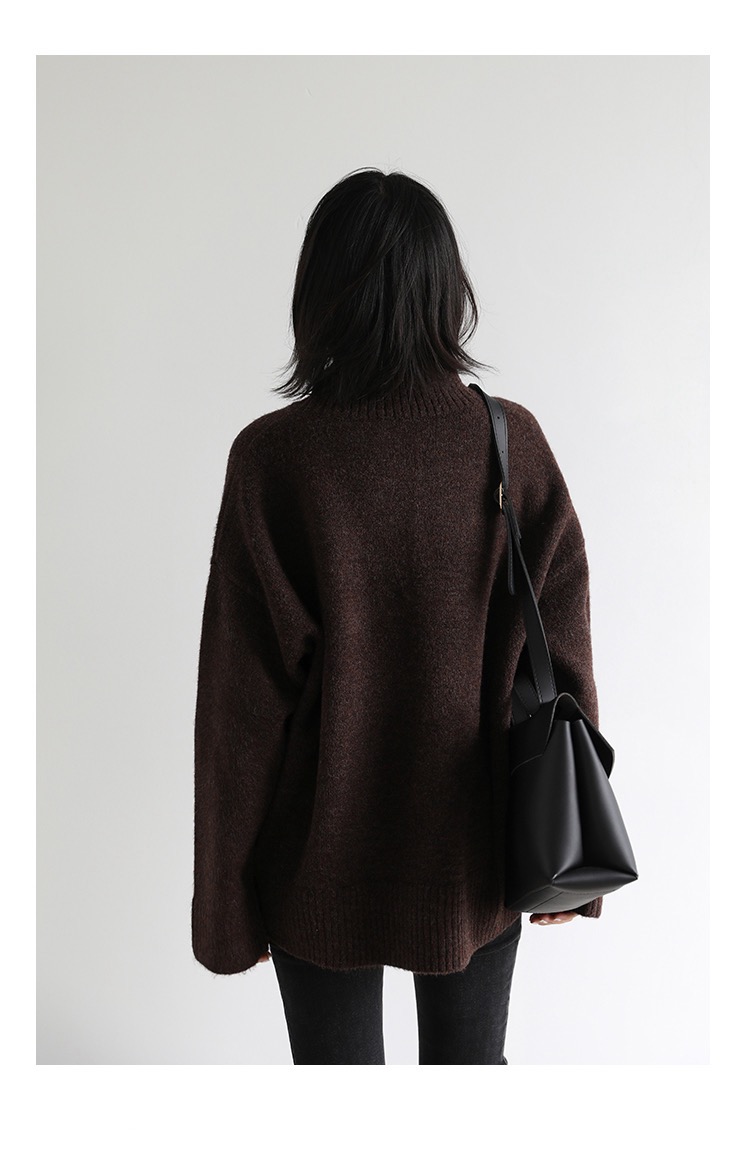 Loose Turtleneck Sweater Korean Women's Warm Solid Plus size Pullover Knitwear Basic Female Tops Autumn Winter Sweaters for Woman in Coffee brown