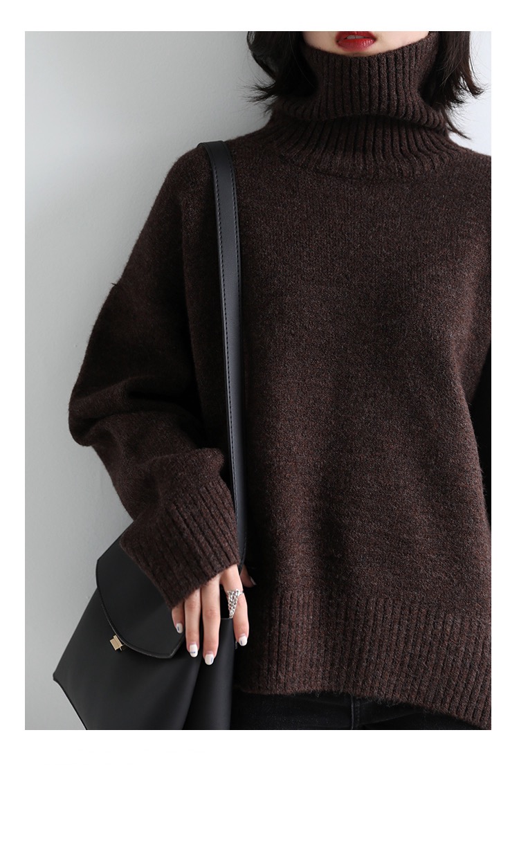 Loose Turtleneck Sweater Korean Women's Warm Solid Plus size Pullover Knitwear Basic Female Tops Autumn Winter Sweaters for Woman in Coffee brown