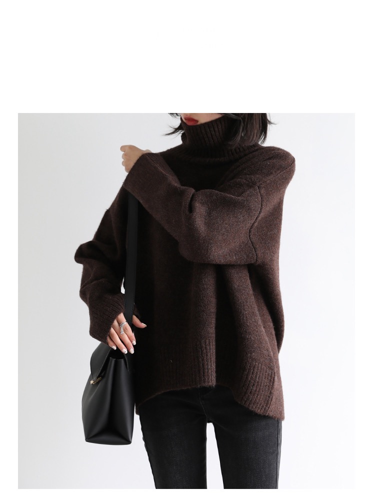 Loose Turtleneck Sweater Korean Women's Warm Solid Plus size Pullover Knitwear Basic Female Tops Autumn Winter Sweaters for Woman in Coffee brown