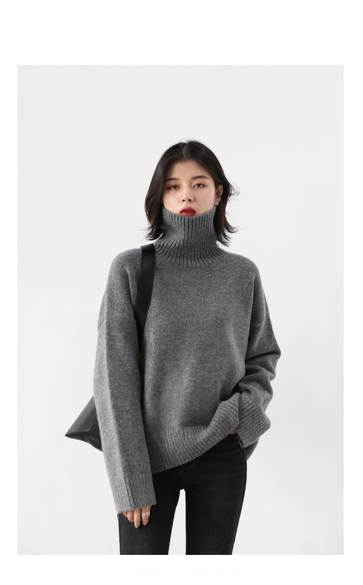 Loose Turtleneck Sweater Korean Women's Warm Solid Plus size Pullover Knitwear Basic Female Tops Autumn Winter Sweaters for Woman in Dark Gray grey