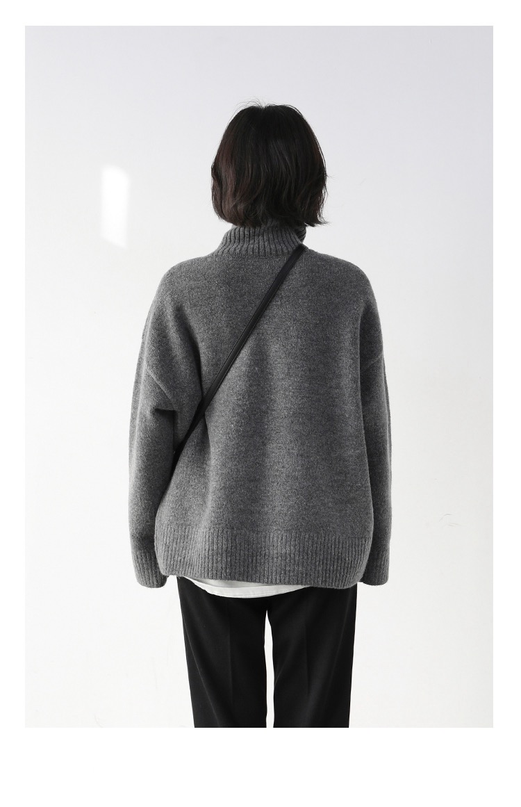 Loose Turtleneck Sweater Korean Women's Warm Solid Plus size Pullover Knitwear Basic Female Tops Autumn Winter Sweaters for Woman in Dark Gray grey