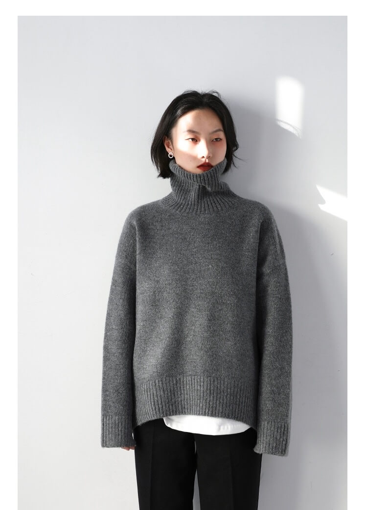 Loose Turtleneck Sweater Korean Women's Warm Solid Plus size Pullover Knitwear Basic Female Tops Autumn Winter Sweaters for Woman in Dark Gray grey