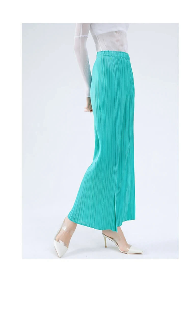 Miyake Pleated Split Pants  Women’s Casual workwear high rise waist Long Loose Korean Japanese Straight Trousers for woman in light sky blue Womens Spring Fall Autumn Summer Issey designer Fashion