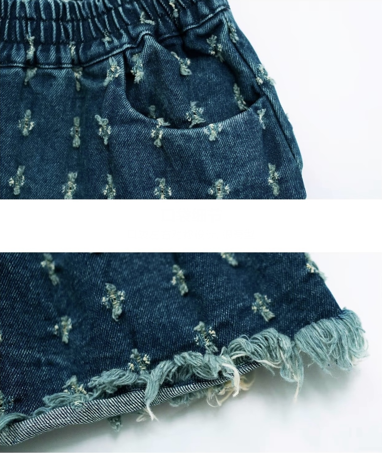 Boho Mini Skirt  Women’s pure cotton hollowed out frayed floral petals casual A-line denim pleated folds elastic waist natural waistline mini skirts for woman in aqua-marine dark blue with tassels hem Womens Japanese preppy pleats bohemian original style streetwear petite-, tall-, plus- size bohemia fashion #234126