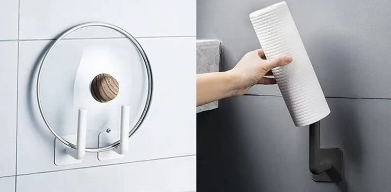 No punching drill-free Strong paste adhesive Wall hook Shelf Hat rack hooks in black 2/4/6-Piece
