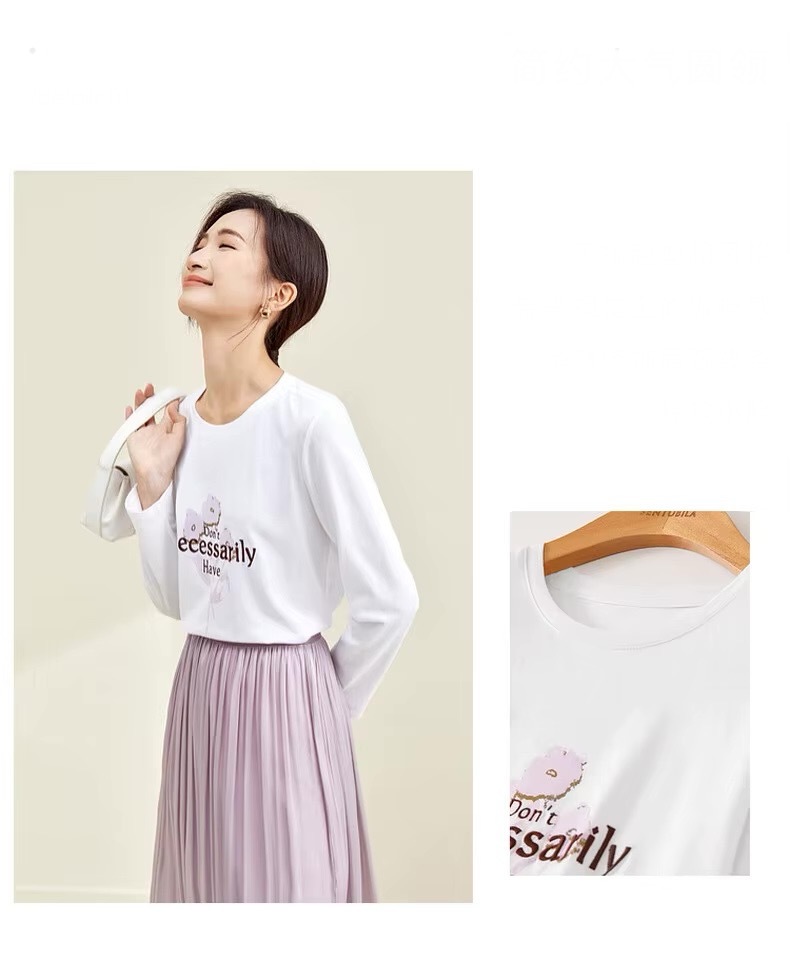 Midi Skirt + Top 2-Piece Set      Women's Print Knit Cotton long sleeves Don’t Necessarily Have Letter Floral flowers graphic Boatneck T-shirt in white and Elegant A-line Pleated Folds Mid-calf polyester high rise elastic waist  Midi-Skirts in light lilac purple Matching T-Shirts Tee Woman plus size Sets #133Z51646