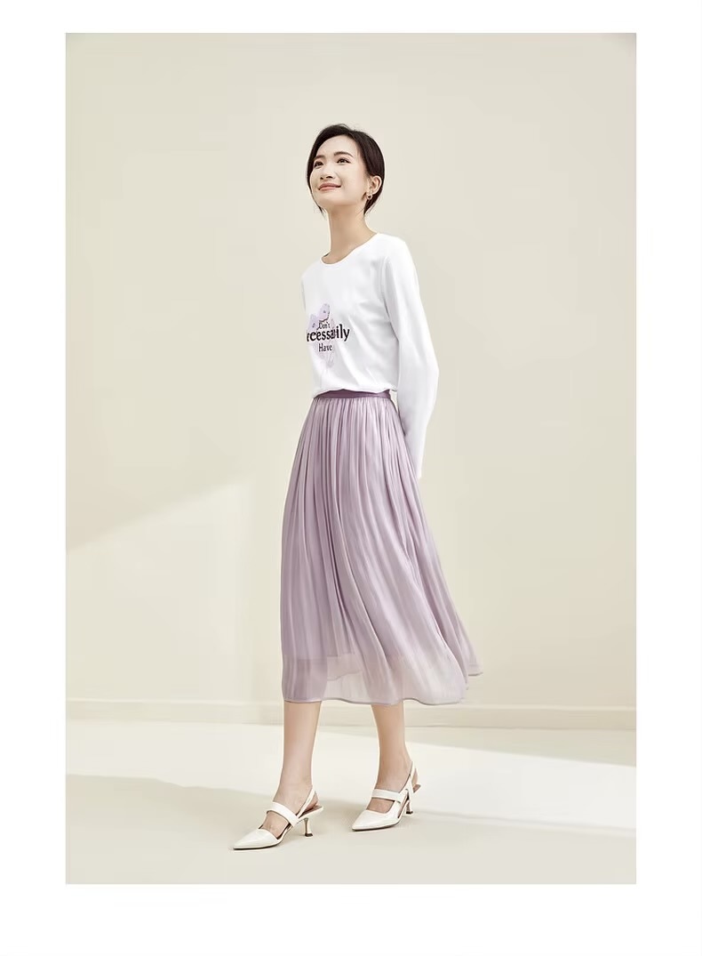 Midi Skirt + Top 2-Piece Set      Women's Print Knit Cotton long sleeves Don’t Necessarily Have Letter Floral flowers graphic Boatneck T-shirt in white and Elegant A-line Pleated Folds Mid-calf polyester high rise elastic waist  Midi-Skirts in light lilac purple Matching T-Shirts Tee Woman plus size Sets #133Z51646