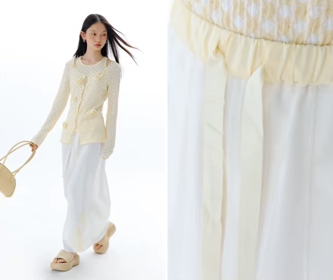 Women&rsquo;s woman womens petite-, tall-, size Classic Spring Summer holiday vacation getaway U Are Original Design Hand Shake Plum Blossom Light Color Half maxi skirt with Belt Straight Cut Front Split High rise Waist Long Skirts in white with yellow accent