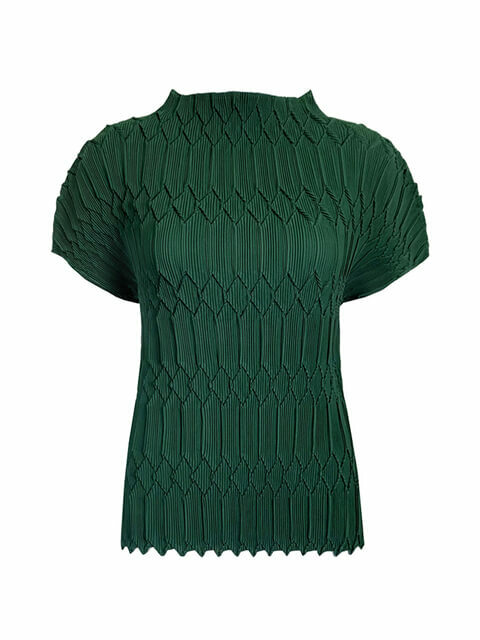 Miyake Pleated Slashneck Top green Women’s Handmade Casual pleats Loose T-shirts Short Sleeves Tops Blouses for woman Korean Japanese womens Fashion Issey Designer Luxury Clothes