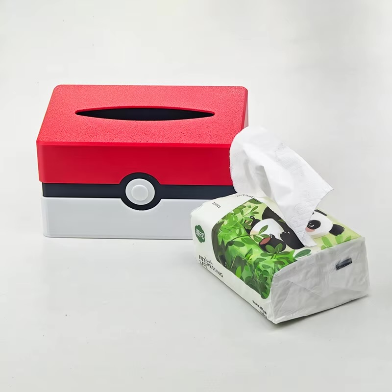 Japanese Pokemon Pikachu 16cm Anime Pokeball Cartoon Poke Ball Style Tissue Box 3D Print Storage Box Creativity Model Anime Peripheral Desk Decoration Gifting in red white with black
