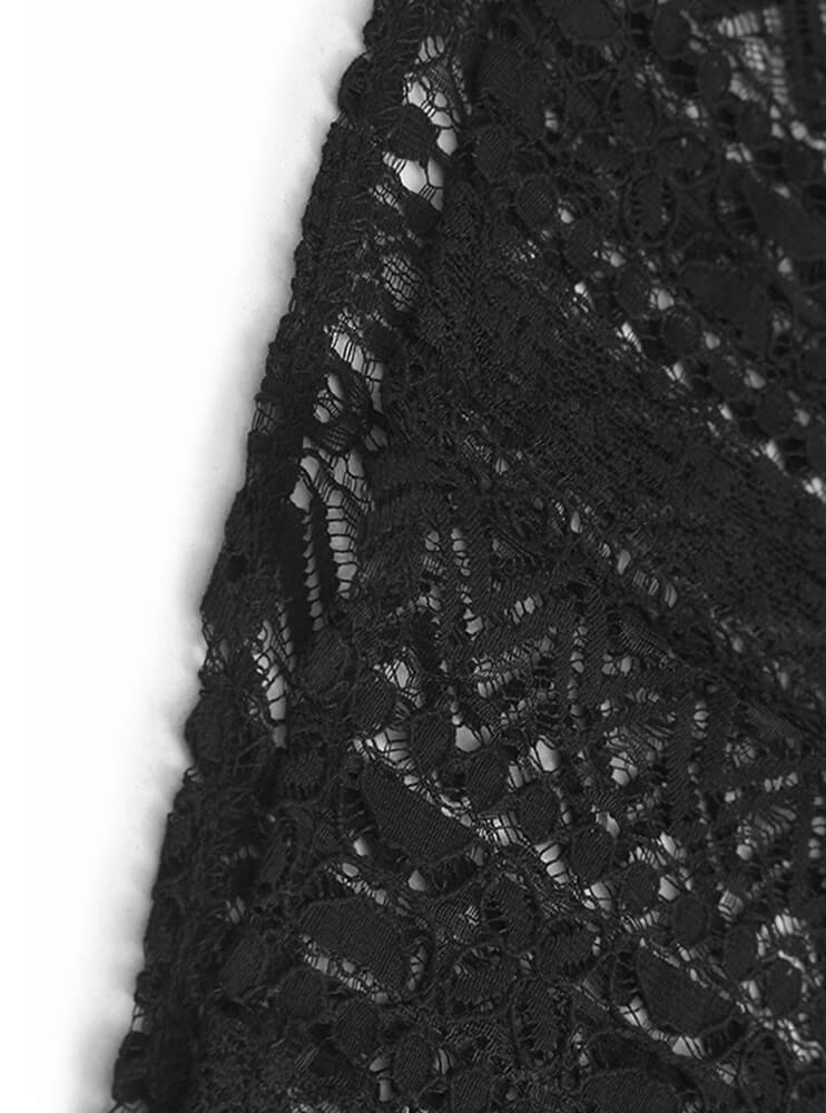 Women’s woman womens hollow out lace perspective big size lapel turn-down collar button-up short sleeves Fashion Tide Spring Summer holiday getaway vacation Midi Shirt Dress dresses in black