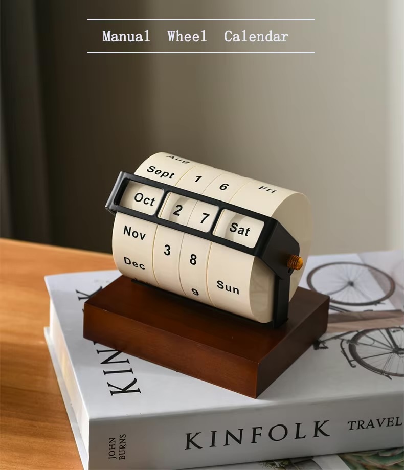 Office home study room library hotel restaurant bar Wheel Perpetual Large manual Rotating Desk Calendar Desktop Ornaments Perpetual Calendar Countdown calendars