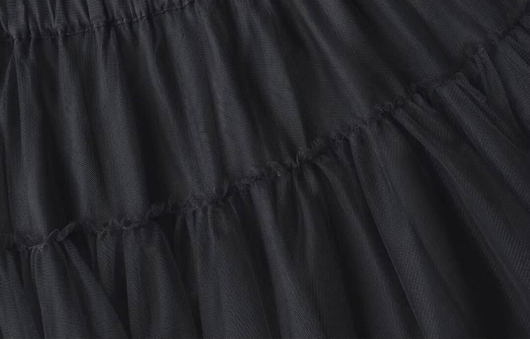 Mesh Lantern Skirt     Women’s asymmetrical elasticated waist natural waistline irregular lantern half knee length pleated folds skirts for woman in black Spring Summer womens streetwear fashion pleats style #244646