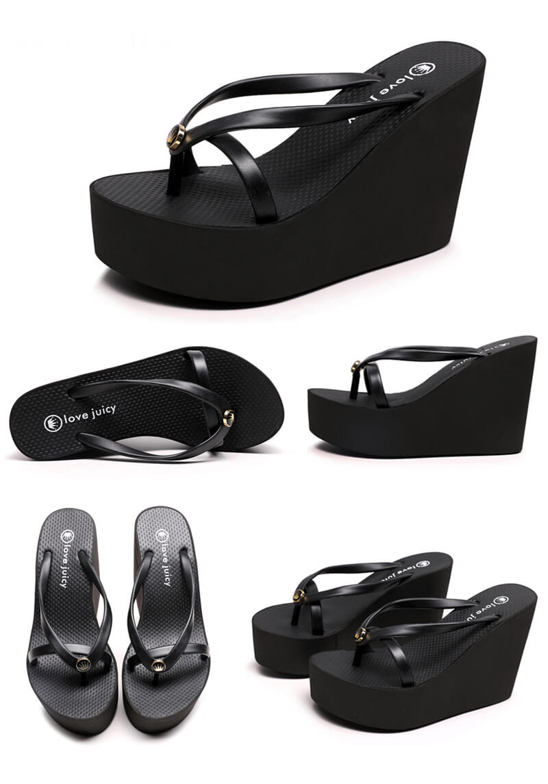 Summer High heel Flip-flops in Black